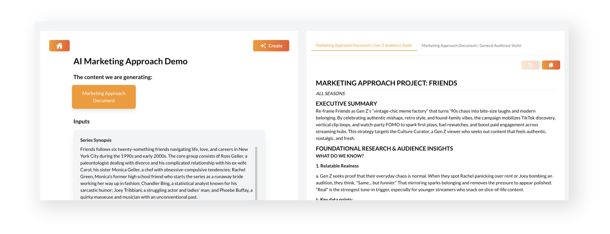 Collaborator screenshot - Friends show Marketing Brief