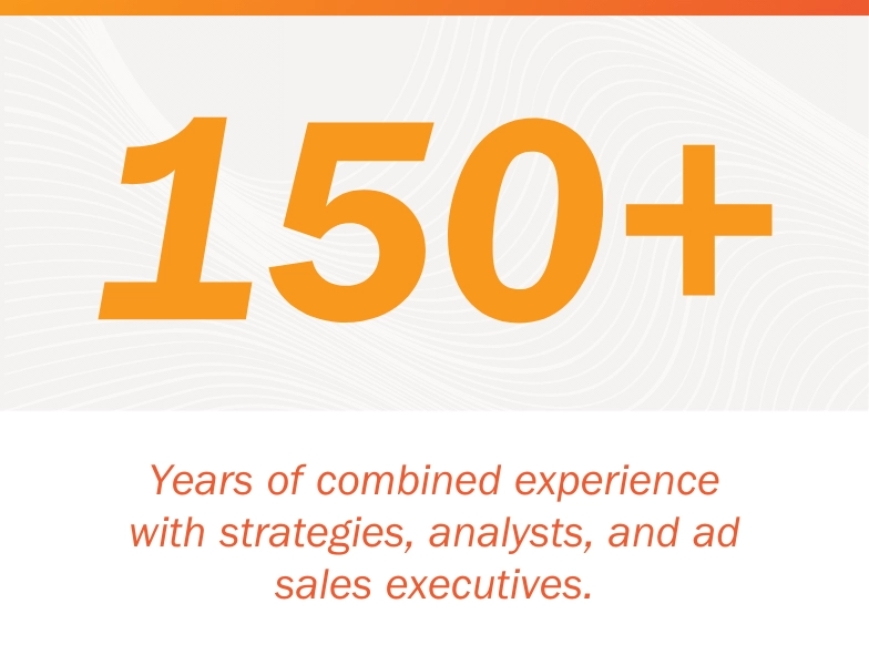 Advertising team graphic - '150+ years of combined experience with strategies, analysts, and ad sales executives.'