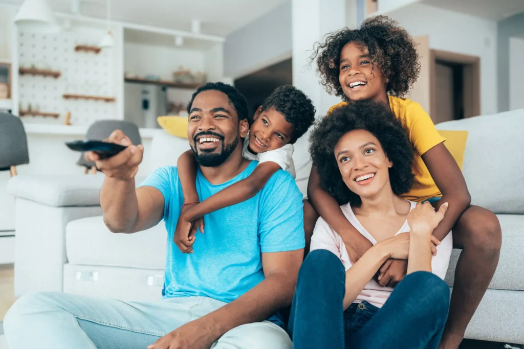 Family watching TV