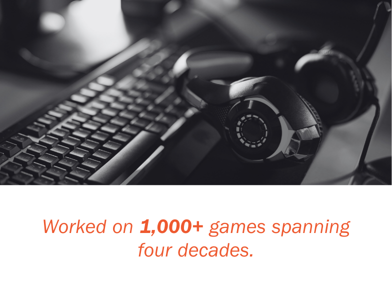 Games team graphic - 'worked on 1,000+ games spanning four decades'