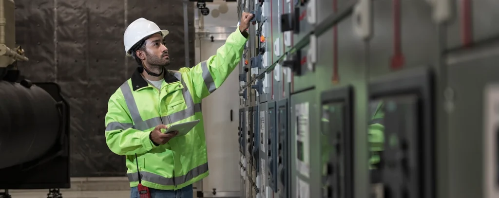 Utility worker looking at equipment. Blog post on utility consumer perception