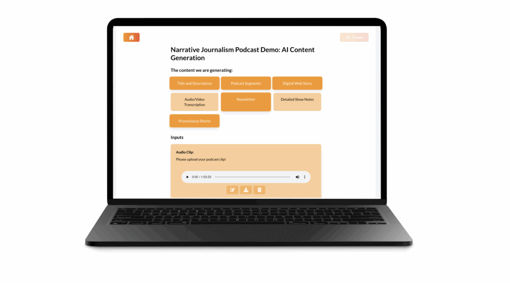 Collaborator Publisher Upload Audio screen of platform